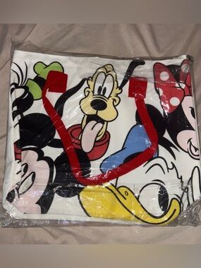 Disney Canvas Tote Bag with Red Handles and Multicolor Character Print